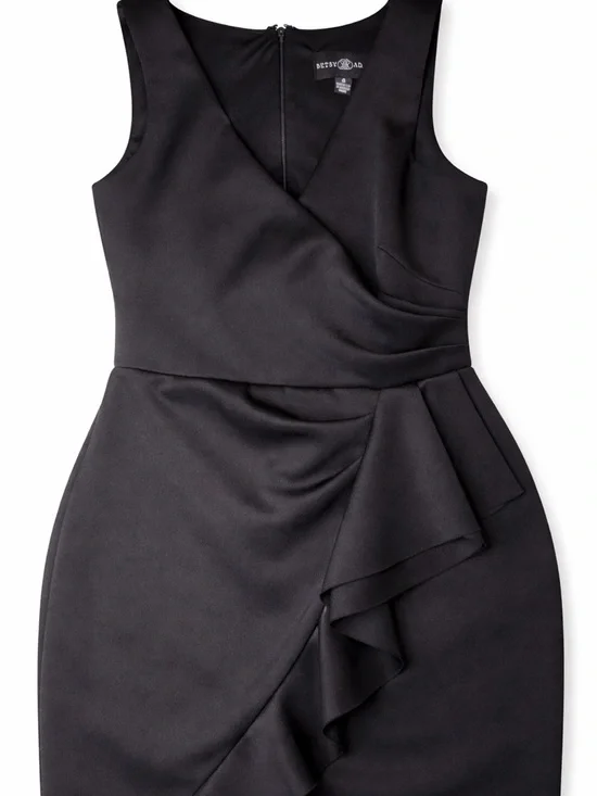 Betsy & Adam Black Ruffle Cocktail Dress 💋 Classy Date Night Midi Dress - Picture 3 of 4